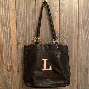 Roots vintage L initial pebble leather tote